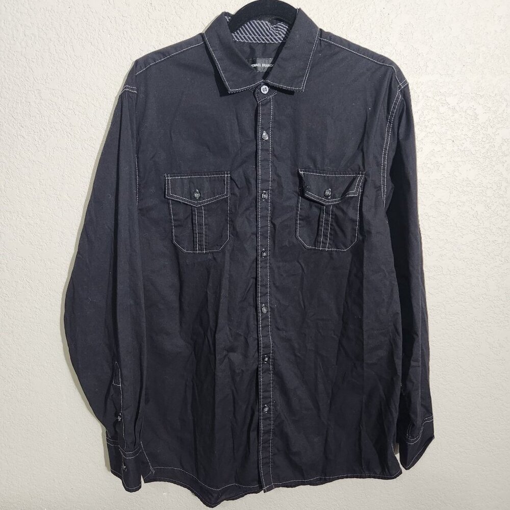 Michael Brandon Shirt Mens Rockabilly Black Button-Up Long Sleeve Large